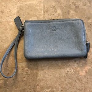 Baby blue Coach double sided wristlet